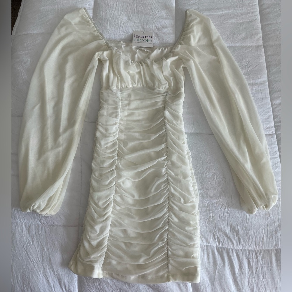 NEW Mesh Bodycon Longsleeve Dress in white